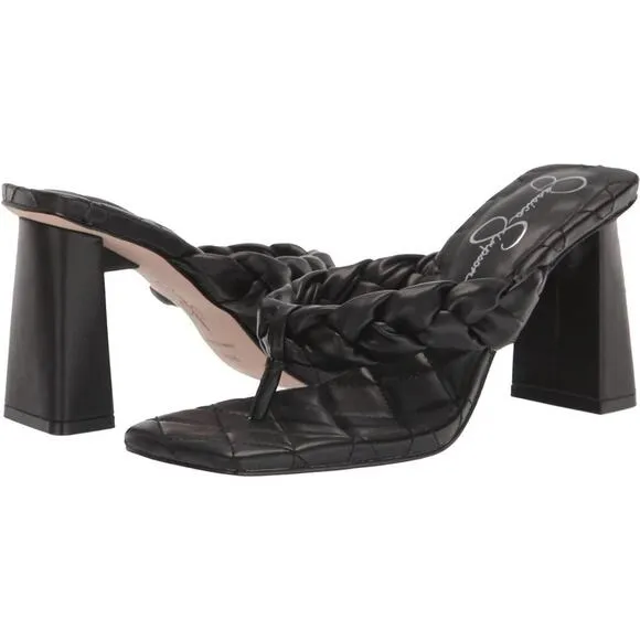 Jessica Simpson Women’s Black Zaliye Puff Braided Thong Heel Sandals, NEW, 6.5