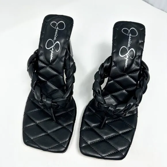 Jessica Simpson Women’s Black Zaliye Puff Braided Thong Heel Sandals, NEW, 6.5