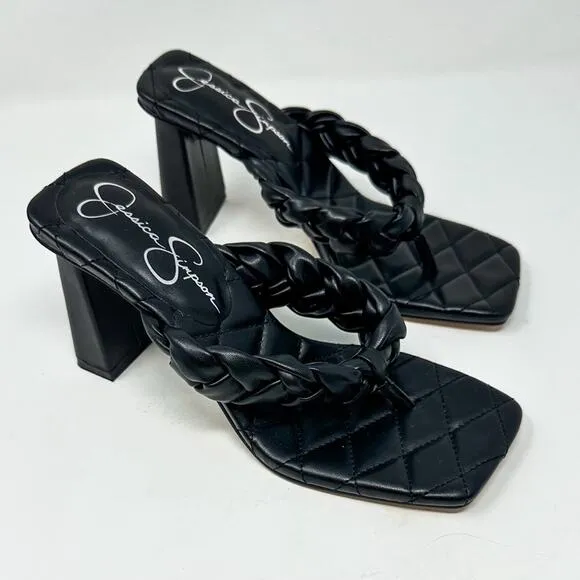 Jessica Simpson Women’s Black Zaliye Puff Braided Thong Heel Sandals, NEW, 6.5