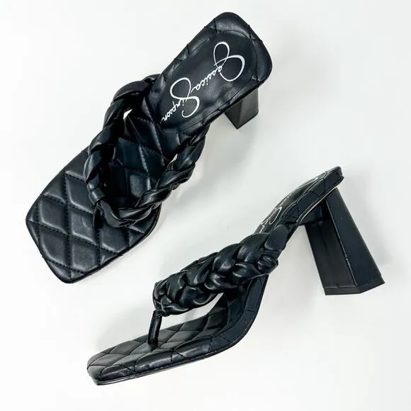 Jessica Simpson Women’s Black Zaliye Puff Braided Thong Heel Sandals, NEW, 6.5