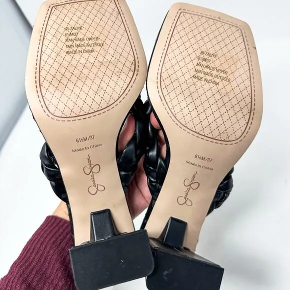 Jessica Simpson Women’s Black Zaliye Puff Braided Thong Heel Sandals, NEW, 6.5