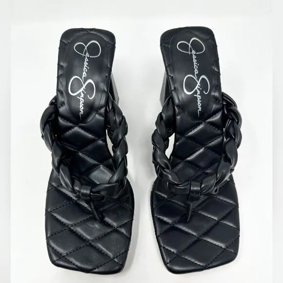 Jessica Simpson Women’s Black Zaliye Puff Braided Thong Heel Sandals, NEW, 6.5