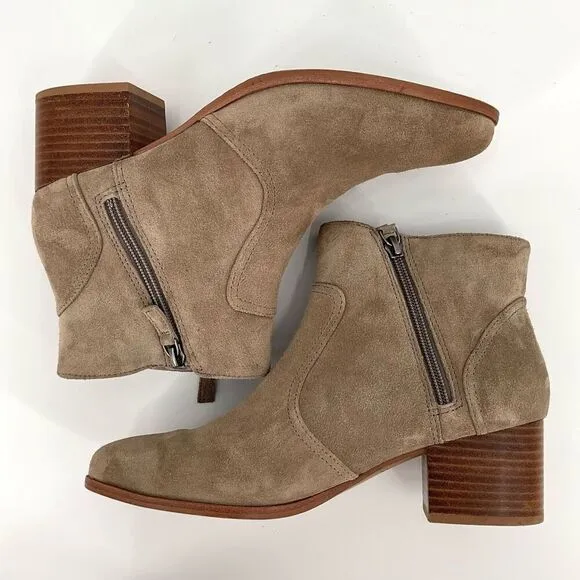 Johnston &amp; Murphy Trista Double Zip Suede Leather Ankle Boots Taupe Women 8M