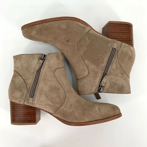 Johnston &amp; Murphy Trista Double Zip Suede Leather Ankle Boots Taupe Women 8M