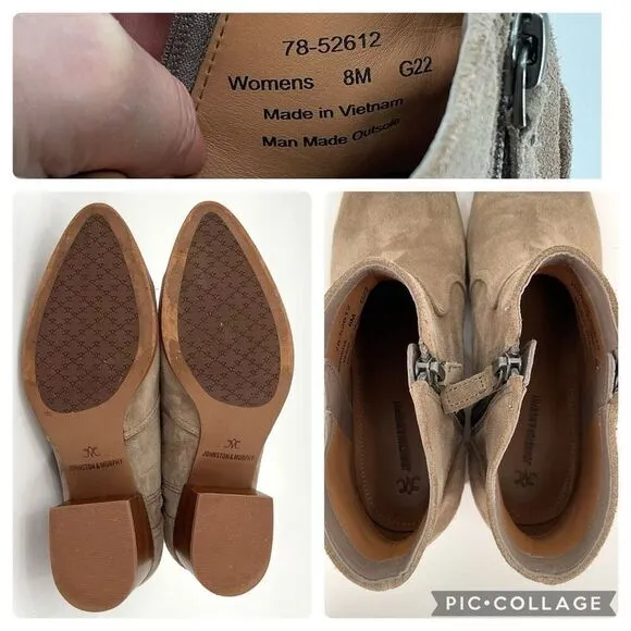 Johnston &amp; Murphy Trista Double Zip Suede Leather Ankle Boots Taupe Women 8M