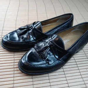 Johnston Murphy Domani Black Leather kiltie tassel Loafer made in Italy …