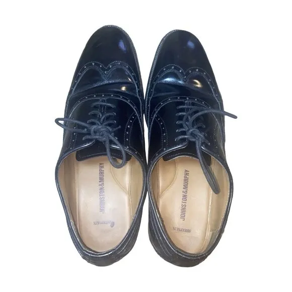 Johnston&amp;Murphy Sheepskin Black Leather Lace Up Dress Men's Shoes Size 10D