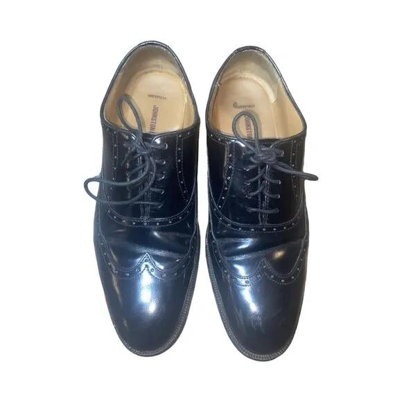 Johnston&amp;Murphy Sheepskin Black Leather Lace Up Dress Men's Shoes Size 10D