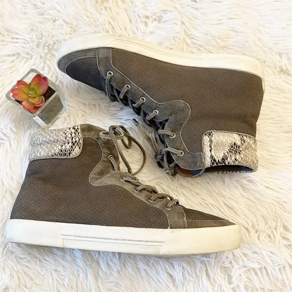 Joie Devon Snake print lace up high top sneakers platform shoes women size 38 8