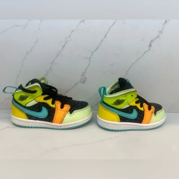 Jordan 1 Mid Se Baby Boys Shoes Size 5C &amp; 7C Color: Volt/Yellow/Black/Teal