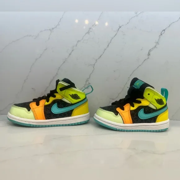 Jordan 1 Mid Se Baby Boys Shoes Size 5C &amp; 7C Color: Volt/Yellow/Black/Teal