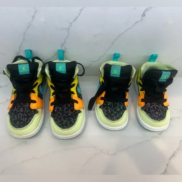 Jordan 1 Mid Se Baby Boys Shoes Size 5C &amp; 7C Color: Volt/Yellow/Black/Teal