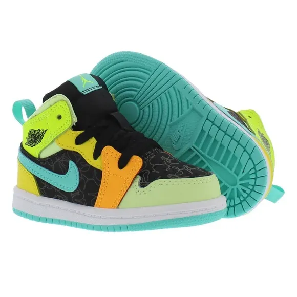 Jordan 1 Mid Se Baby Boys Shoes Size 5C &amp; 7C Color: Volt/Yellow/Black/Teal