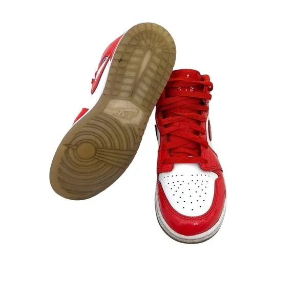 Jordan Shoes Nike Air Jordan 1 Mid Red Patent Leather Sneakers Size Youth 5.5