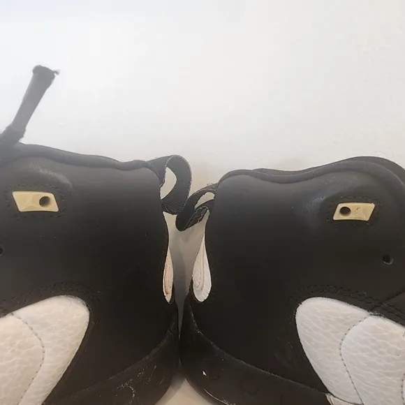 JORDANS,BOYS, SIZE 1, jumpan black and white hi-tops sneakers.