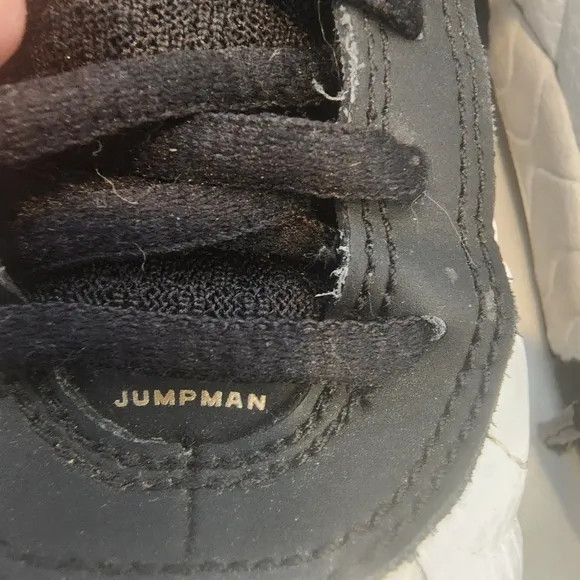JORDANS,BOYS, SIZE 1, jumpan black and white hi-tops sneakers.