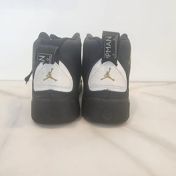 JORDANS,BOYS, SIZE 1, jumpan black and white hi-tops sneakers.