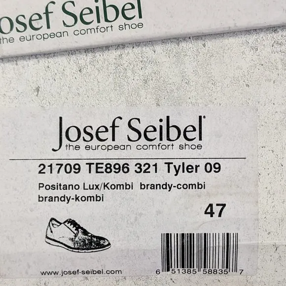 Josef Seibel Tyler Lace-Up Oxford Shoes, Brown, Mens 47 EU (US 14-14.5 M)