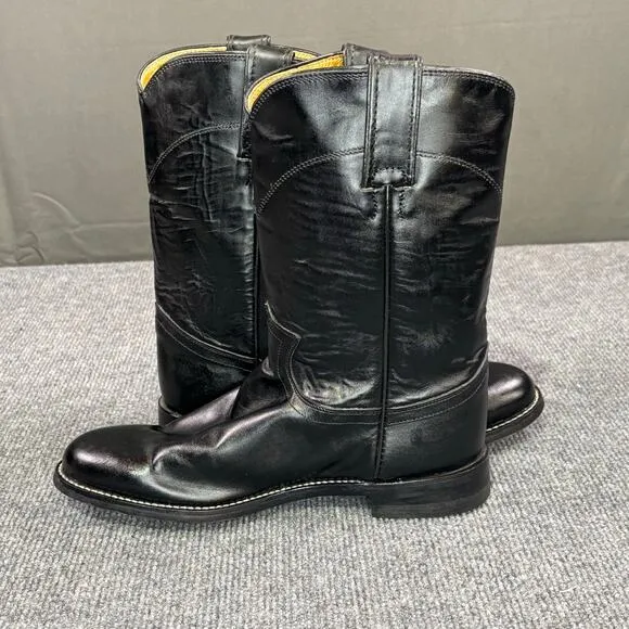 Justin Cowboy Boots Men 7.5 C Roper Western Leather Classic Rodeo Country Black