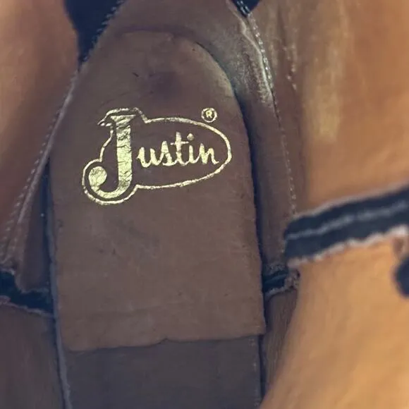 Justin Cowboy Boots Men 7.5 C Roper Western Leather Classic Rodeo Country Black