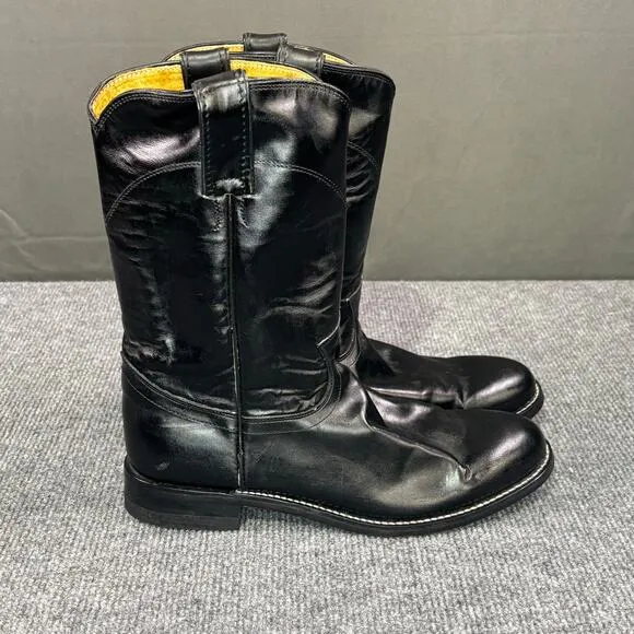 Justin Cowboy Boots Men 7.5 C Roper Western Leather Classic Rodeo Country Black