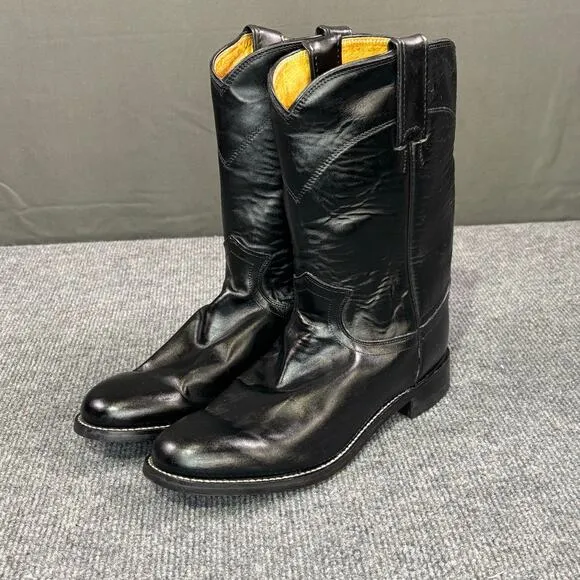 Justin Cowboy Boots Men 7.5 C Roper Western Leather Classic Rodeo Country Black