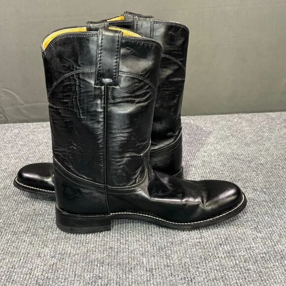 Justin Cowboy Boots Men 7.5 C Roper Western Leather Classic Rodeo Country Black