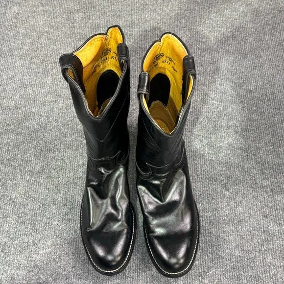 Justin Cowboy Boots Men 7.5 C Roper Western Leather Classic Rodeo Country Black