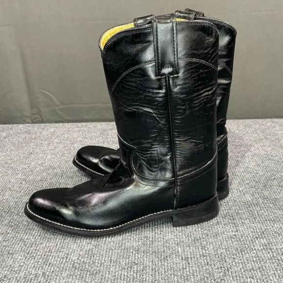 Justin Cowboy Boots Men 7.5 C Roper Western Leather Classic Rodeo Country Black