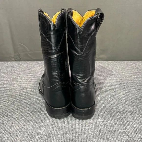 Justin Cowboy Boots Men 7.5 C Roper Western Leather Classic Rodeo Country Black