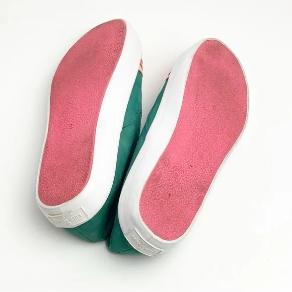 KATE SPADE Selma Green Flamingo Leather Slip On Sneakers, Size 7.5