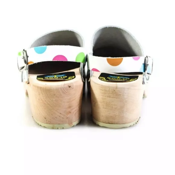 Kids Swedish leather &amp; wooden Polka Dot Clogs - Multicolor
