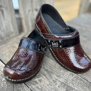 Koi By Sanita Leather Made In Portugal Snakeskin Danish Clogs Mules Shoes 39/8