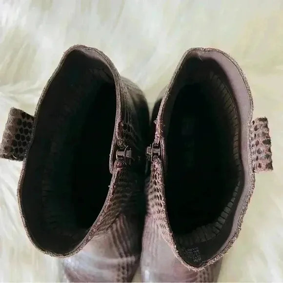 Korks Snake Print Leather Heeled Booties Shoes 8