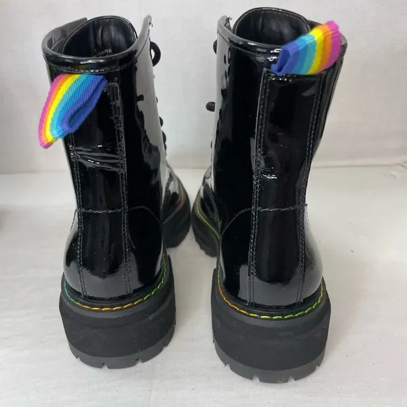 KURT GEIGER LONDONWomen's Birdie Patent Leather BlackCombat Boots‎