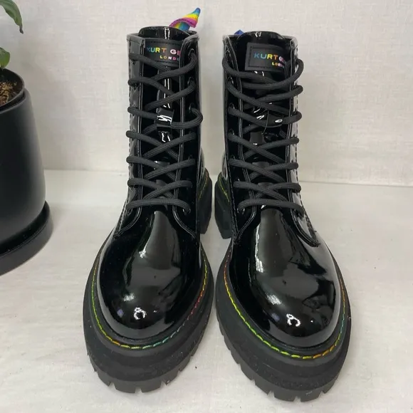 KURT GEIGER LONDONWomen's Birdie Patent Leather BlackCombat Boots‎