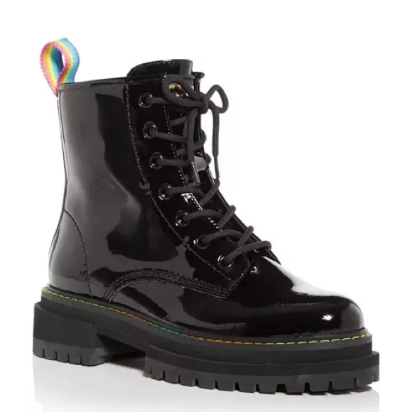 KURT GEIGER LONDONWomen's Birdie Patent Leather BlackCombat Boots‎