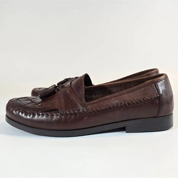 L Giorgio Brutini Classic Brown Leather Loafers Size 10.5 Tassel Woven Slip On