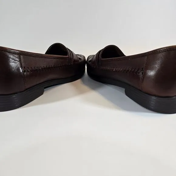 L Giorgio Brutini Classic Brown Leather Loafers Size 10.5 Tassel Woven Slip On