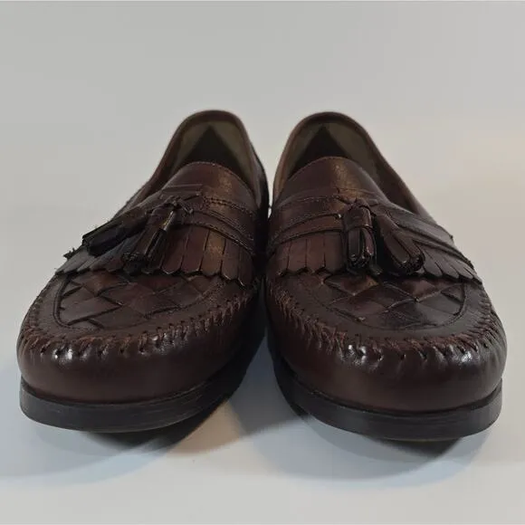 L Giorgio Brutini Classic Brown Leather Loafers Size 10.5 Tassel Woven Slip On