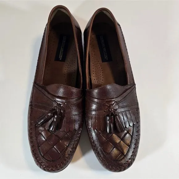 L Giorgio Brutini Classic Brown Leather Loafers Size 10.5 Tassel Woven Slip On