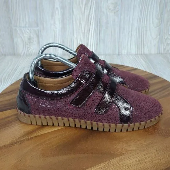 La Plume Womens Size EU 41 US 8.5 Sylvia Leather Sneakers Shoes Burgundy Sparkle