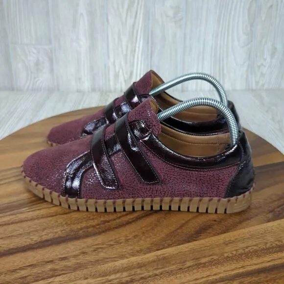 La Plume Womens Size EU 41 US 8.5 Sylvia Leather Sneakers Shoes Burgundy Sparkle