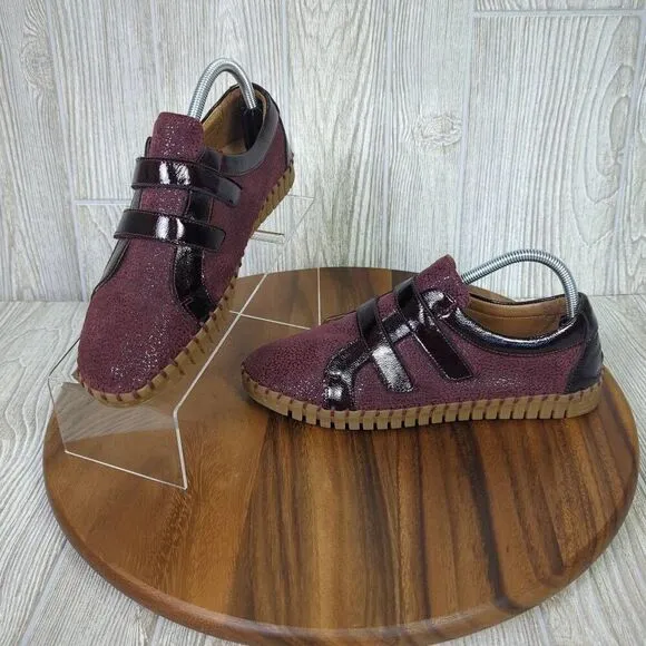 La Plume Womens Size EU 41 US 8.5 Sylvia Leather Sneakers Shoes Burgundy Sparkle