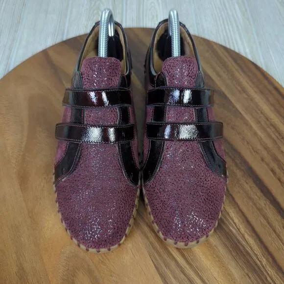 La Plume Womens Size EU 41 US 8.5 Sylvia Leather Sneakers Shoes Burgundy Sparkle