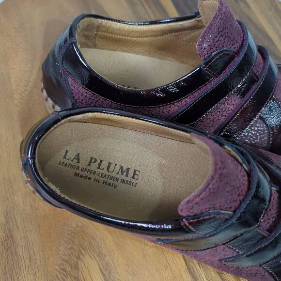 La Plume Womens Size EU 41 US 8.5 Sylvia Leather Sneakers Shoes Burgundy Sparkle