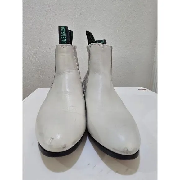 La Barca Classic Charro Genuine Leather Ankle Boots White Men's Size 29.5 - 12.5