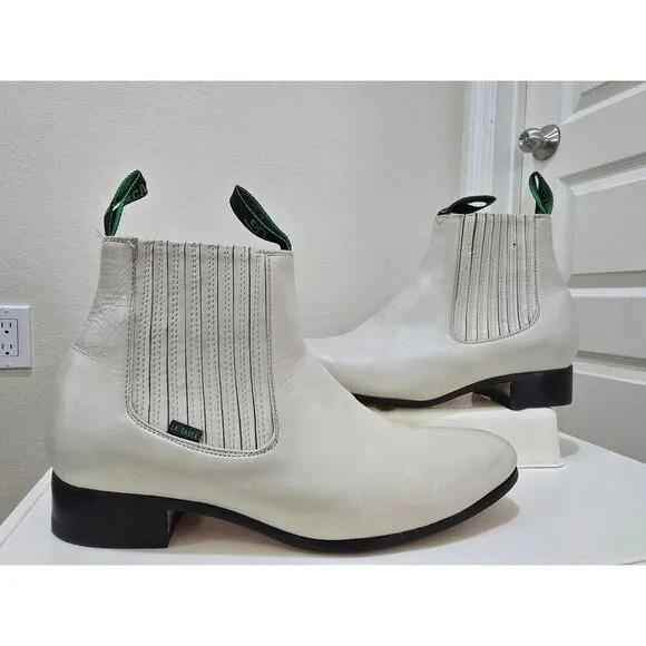 La Barca Classic Charro Genuine Leather Ankle Boots White Men's Size 29.5 - 12.5