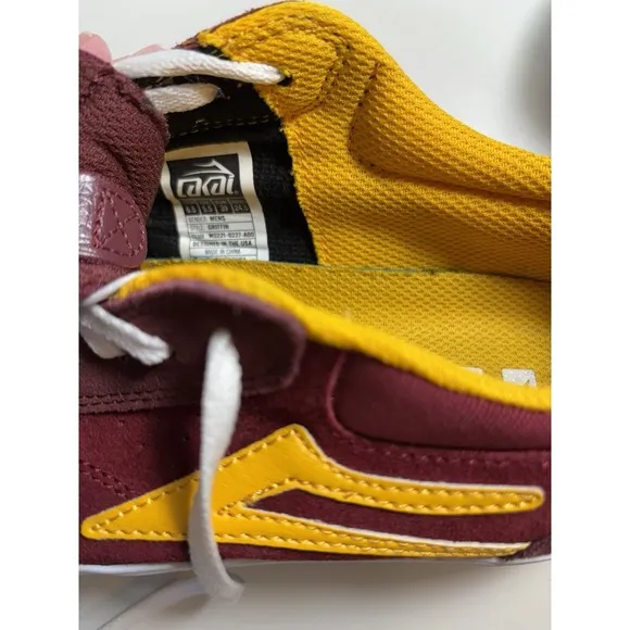 Lakai Skate Shoes, Men's 6.5, Burgundy/Yellow/Hite