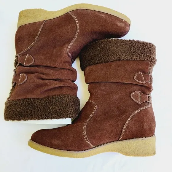Land's End Women's Brown Suede Mid Calf Fall Winter Boots - size 9.5 B